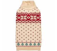 Blueberry Pet 2021/2022 New Christmas Tree and Snowflake Dog Sweater in Light Beige, Back Length 12", Pack of 1 Clothes for Dogs