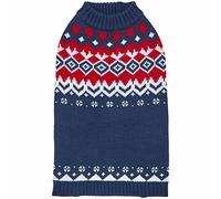 Blueberry Pet 2022/2023 New Holiday Christmas Festive Fair Isle Mock-Neck Fall Winter Pullover Dog Sweater in Navy Blue, Back Length 18", Warm Clothes for Large Dogs