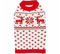 Blueberry Pet 2022/2023 New Holiday Christmas Reindeer and Snowflake Fall Winter Pullover Dog Sweater in Festive Red, Back Length 16", Warm Clothes for Large Dogs