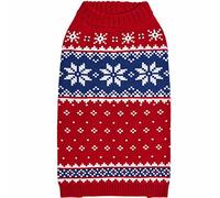 Blueberry Pet Christmas Snowflake Dog Sweater in Festive Red, Back Length 16", Pack of 1 Clothes for Dogs