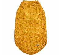 Blueberry Pet Classic Fuzzy Textured Knit Pullover Crew-Neck Dog Sweater in Mustard Yellow, Back Length 18", Pack of 1 Clothes for Dogs