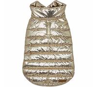 Blueberry Pet Cozy Windproof Puffer Jacket - Glossy Gold Winter Coat for Medium-Sized Dogs, Size 14 (15.75" Back Length), Easy On/Off Design with Leash Hole, Stylish Outdoor Accessories