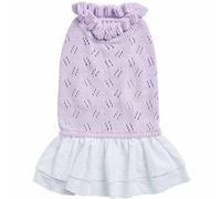 Blueberry Pet My Cutie Princess Ruffle Collar Dog Sweater Dress with Guipure Lace, Light Lavender, Back Length 16", Fall Winter Clothes for Girl Dogs