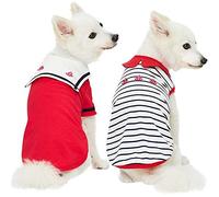 Blueberry Pet Soft & Comfy Summer Vacation Beach Cotton Dog T-Shirts, Cerise Red, 2 Pack, Sailor Suit Shirts Tank Top Clothes, Back Length 18"