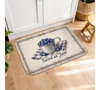 Blueberry Themed Kitchen Mats for Floor, Rustic Farmhouse Style Soft Mats, Seasonal Cushioned Comfort Washable Decor Rugs for Kitchen Sinks Laundryroom Bathroom 20x31 Inch