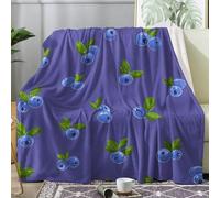 Blueberry Throw Blanket Single Size, Fruit Fleece Blanket for Bed Sofa Couch, Soft Cozy Flannel, 130x150 cm, Decor & Gifts (T45)