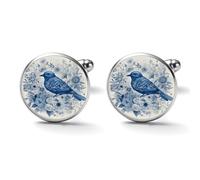 Bluebird And Flowers Alloy Cufflinks for Men 17mm 20mm Shirt Cuff Links for Wedding Business Formal Dress Father's Day Birthday Gift for Him