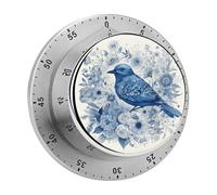 Bluebird and Flowers Kitchen Timer 60 Minute Visual Wind Up Timers Indoor Mechanical Timers with Magnetic Base Stainless Steel Timer for Home Cooking Time Management Tool