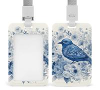 Bluebird and Flowers Retractable ID Badge Holder with Lanyard Vertical Badge Reel Keychain Clip Name Tag Id Card Holder Protector for Nurse Officer Teacher Security Staff Women Men