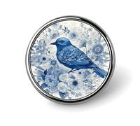 Bluebird And Flowers Round Lapel Pin Women's Novelty Buttons & Pins Metal Badge Cute Brooch Retro Pinback Badge Fashion Bag Pins for Hat Backpacks Tie Suit Wedding Party Accessory, silver, Circular