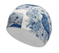 Bluebird and Flowers Swim Cap for Women Men Swimming Hat Bath Waterproof Pool Caps for Long Thick Curly Hair