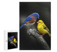 Bluebird And Yellow Bird on Branch Wooden Jigsaw Puzzle for Adults, 1000 PCS - Winter Gift, with A Decorative Finished Picture