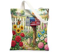 Bluebird Bird Canvas Tote Bag for Shopping 13 * 15, Floral Plant Botanical Leaf Reusable Grocery Shoulder Bag for Women, Farmhouse Painting Gift Decor