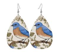 Bluebird Design 02 Print Leather Dangle Earrings For Women Elegant Drop Earrings Lightweight Fashion Jewelry