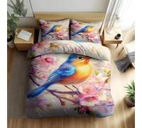 Bluebird Duvet Cover Sets Pink Flowers Single Bedding Set with Zipper Closure, Soft Microfiber Quilt Cover with 2 Pillowcases 50x75cm QE1269