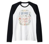 Bluebird Floral Garden Saying Peaceful House Art Raglan Baseball Tee