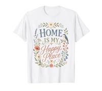Bluebird Floral Garden Saying Peaceful House Art Value Graphic T-Shirt, Men, White, M