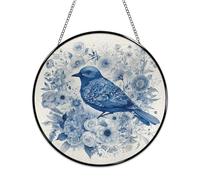 Bluebird Flowers Stained Glass Window Hanging Sign Suncatcher