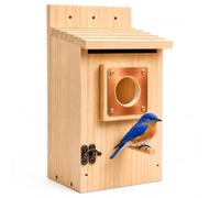 Bluebird House for Outside, Bird House with Copper Predator Guard, Natural Pine Wood Birdhouse, No Assembly Required, Easy Clean Nesting Box for Bluebirds, Wrens, Chickadees, Tree Swallows & Finches