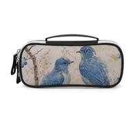 Bluebird on The Branch Pencil Case with Handle, Large Capacity PU Leather Pencil Bag Office Organizer, Portable Cosmetic Bag for Travel, Home