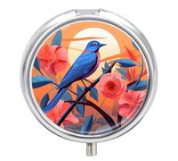 Bluebird on The Branch Round Pill Box Travel Portable Pill Case 23 Compartment Medicine Metal Tablet Vitamin Holder Organizer for Purse Pocket