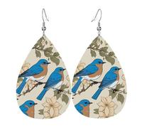 Bluebird Pattern 03 Print Teardrop Earrings For Women Leather Dangle Earrings Jewelry For Birthday Party Valentine