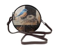 Bluebird Sits On Her Nest Women Round Crossbody Bags Leather Sling Bag Purse