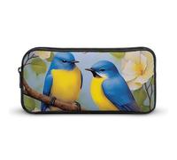 Bluebirds and Daffodils Spring Funny Pen Case Pencil Large Pouch Stationery Bag Makeup Cosmetic Organizer for Men Women