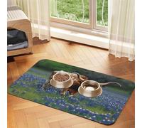 Bluebonnet Longhorn Pet Feeding Mat Absorbent Pu Leather Dog Cat Food Mats Contain Spills Protects Floors, Anti-Slip Rubber Backing Dog Bowl Mats Easy Clean Pet Placemats 40x60cm