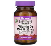 Bluebonnet Nutrition, Earth Sweet Chewables, Vitamin D3, Raspberry, 1,000 IU (25 mcg), 90 Chewable Tablets
