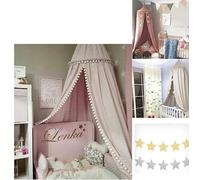 BLUEBRIT Kid Baby Bed Canopy Bedcover Mosquito Net Curtain Round Dome Tent Cotton Bedding - Cozy and Comfortable - Nordic Decor Easy to Install for Indoor and Outdoor (White With Gold Star)