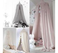 BLUEBRIT Kid Baby Bed Canopy Bedcover Mosquito Net Curtain Round Dome Tent Cotton Bedding - Cozy and Comfortable - Nordic Decor Easy to Install for Indoor and Outdoor (Grey With Gold Star)