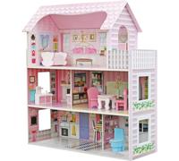 BLUEBRIT Large Wooden Play Doll House With Accessories & Furniture - Elevator, Design Your Own Home, Easy Assembly - Perfect Christmas or Birthday Gift for Girls (Design 2)