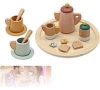 BLUEBRIT Wooden Tea Set For Toddlers Kids Tea Play Set Pretend Play Toys Kitchen Tea Set Toy Gift For Toddlers Ages 3 and Up, Encourages Social Skills and Creativity (Design 2)
