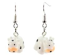 Bluebubble ANIMAL FARM Mini Farmyard Animal Dangle Earrings on Gift Card (Connie Cow)