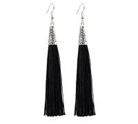 Bluebubble ARABIAN NIGHTS Tassle Fringe Boho Dangle Earrings on Gift Card (Moonlight Shadow (Black))