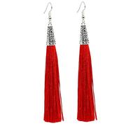 Bluebubble ARABIAN NIGHTS Tassle Fringe Dangle Earrings on Gift Card (Indian Rose (Red))