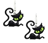 Bluebubble CRAZY CATS Green Goblin Cat Dangle Earrings on Gift Card