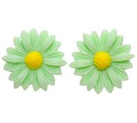 Bluebubble DAISY CHAIN 22mm Apple Green Daisy Flower CLIP ON Earrings on Gift Card