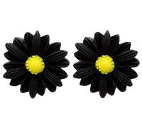Bluebubble DAISY CHAIN 22mm Black Daisy Flower Earrings on Gift Card