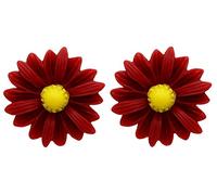 Bluebubble DAISY CHAIN 22mm Burgundy Daisy Flower CLIP ON Earrings on Gift Card