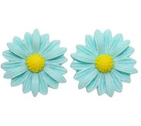 Bluebubble DAISY CHAIN 22mm Magic Mint Green Daisy Flower CLIP ON Earrings on Gift Card
