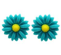 Bluebubble DAISY CHAIN 22mm Peacock Turquoise Daisy Flower CLIP ON Earrings on Gift Card