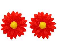 Bluebubble DAISY CHAIN 22mm Poppy Red Daisy Flower CLIP ON Earrings on Gift Card