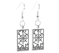 Bluebubble DESTINY Silver Tarot Card Dangle Earrings on Gift Card (World Card)