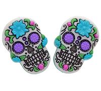 Bluebubble DIA DE LOS MUERTOS Blue Flower Skull Stud Earrings on Gift Card