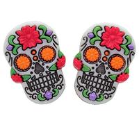 Bluebubble DIA DE LOS MUERTOS Red Flower Skull Stud Earrings on Gift Card