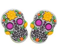 Bluebubble DIA DE LOS MUERTOS Yellow Flower Skull Stud Earrings on Gift Card