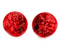 Bluebubble DISCO NIGHTS Glitter 16mm Round CLIP ON Earrings on Gift Card (Sparkling Scarlet Red)