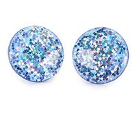 Bluebubble DISCO NIGHTS Glitter 16mm Round Stud Earrings on Gift Card (Baby Blue Sparkles)